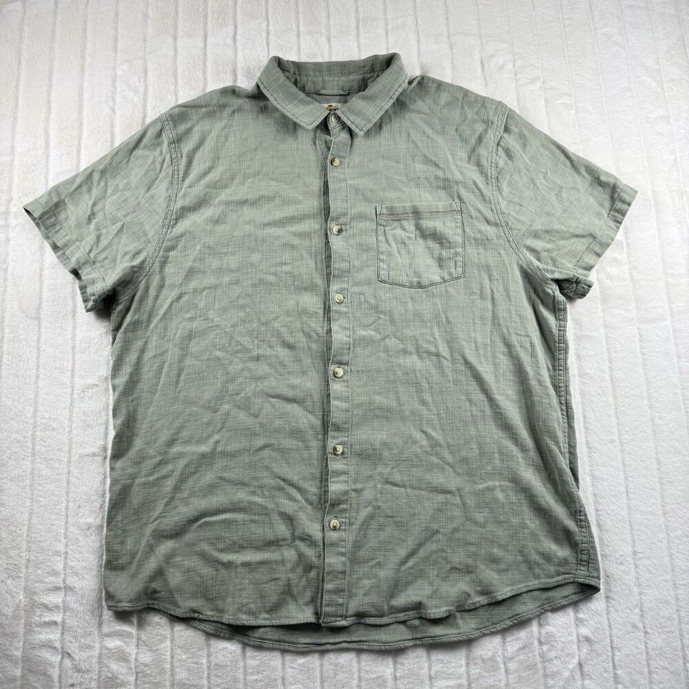 Marine Layer Stretch Selvage Button Up Shirt Short Sleeve Men's XL Pocket Green